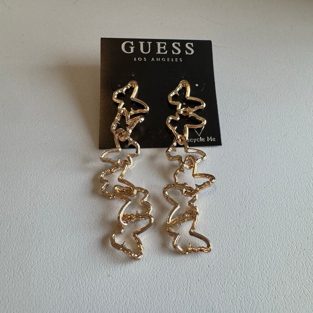 NWT guess Gold tone long butterfly chain earrings